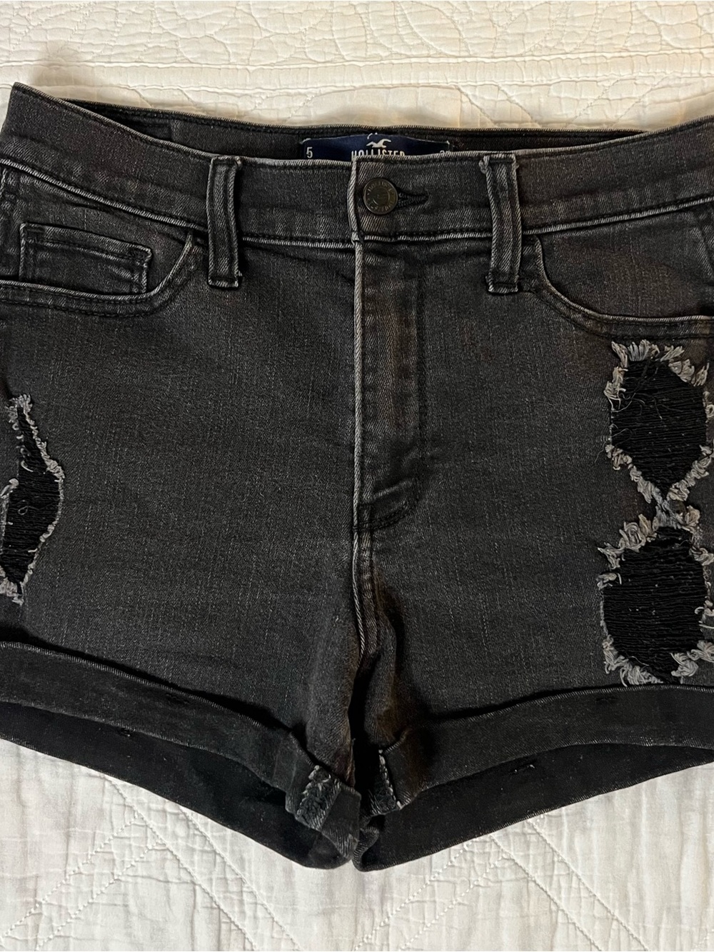 Hollister Black Distressed Rolled-Hem Jean Shorts